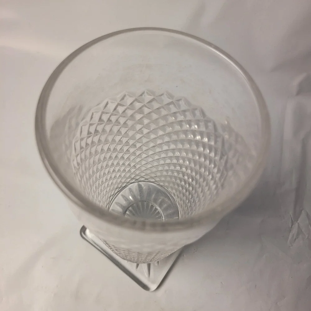Vintage Imperial Glass Diamond Point‎ Clear Footed Tumbler Square Base 12oz